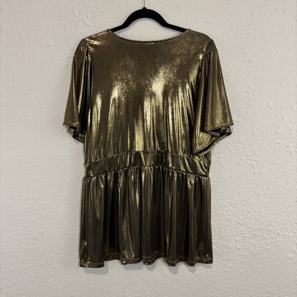 Torrid Shiny Gold Peplum Short Sleeve Blouse Women's Plus Size 2X - Picture 8 of 8